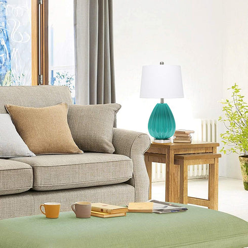 Elegant Designs LT3320-TEL Creased Fabric Shade Table Lamp, Teal/White