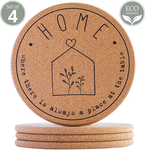 Perfect Housewarming Gift - Cork Trivet Hot Pads for Kitchen Counter | Set of 4 | 7.3 inches | Farmhouse Holder for Hot Dishes