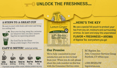 Bigelow Lemon Ginger Probiotics Herbal Tea (Pack of 4)