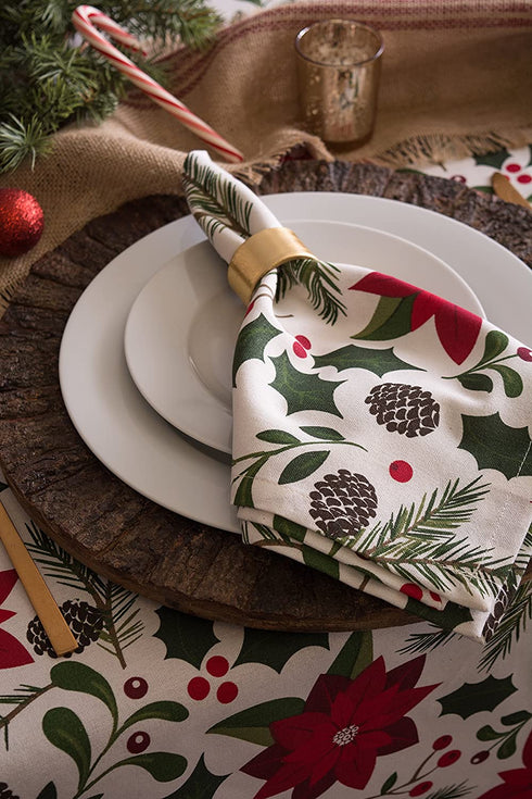 DII Woodland Christmas Tabletop Collection, Napkin Set, Poinsettia, 6 Piece