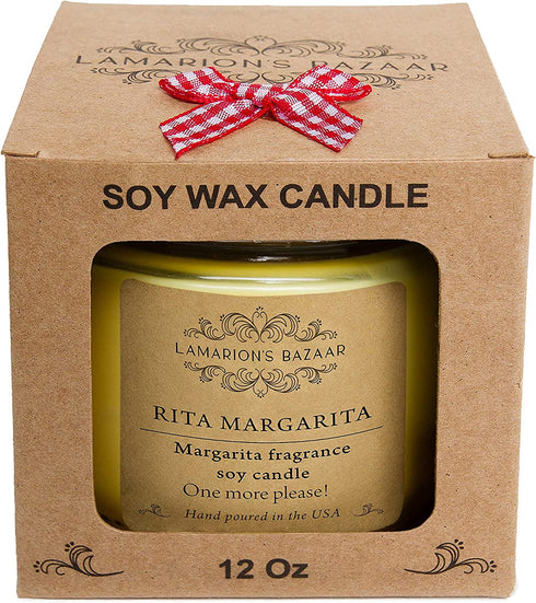 Rita Margarita - Lime Margarita Fragrance - Decorated with Salt - Large Soy Candle in a Kraft Box