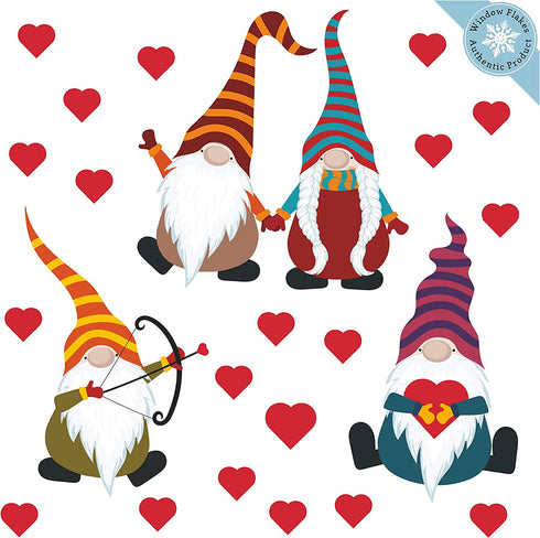Valentines Day Decorations - Valentine Gnomes Variety Pack with Hearts Double Sided Window Cling - Reusable Valentine Window Clings Decor - Decal Sticker Decoration for Glass Door and Windows - Small