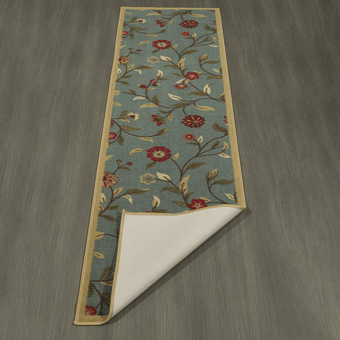 Ottomanson Ottohome Collection Contemporary Leaves Design Rubberback Runner Rug, 20" x 59", Seafoam