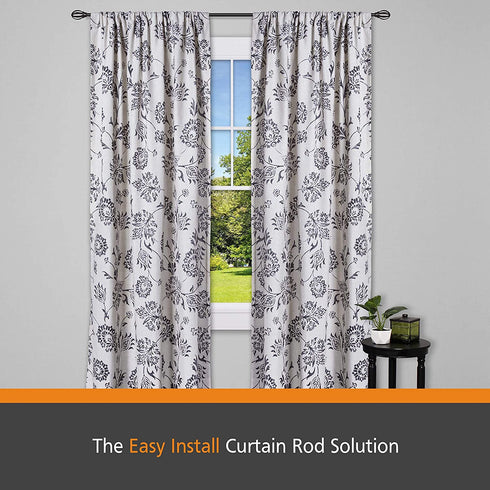 Kenney 5/8" Fast Fit Lilly Easy Install Curtain Rod, Black, 36"-66"