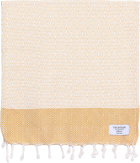 COCOTTON Boho Diamond Turkish Hand Towels Set of 2 | 100% Cotton 16 x 40 Inches | Decorative Bathroom Hand Hair Face Gym Yoga Dishcloth Tea Kitchen Light Weight Quick Dry Farmhouse Towel (Mustard)
