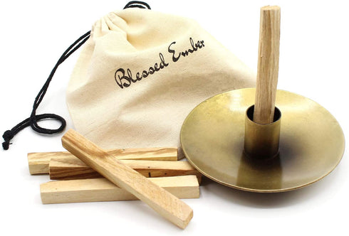 Blessed Ember Palo Santo Holder, Antiqued Rustic Brass Finish with 5 Palo Santo Sticks Included