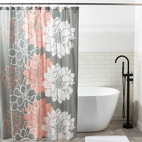 Madison Park Lola 100% Cotton Shower Curtain, Casual Large Floral Design, Modern Bathroom Decor, Machine Washable, Fabric Privacy Screen 72x72", Blush