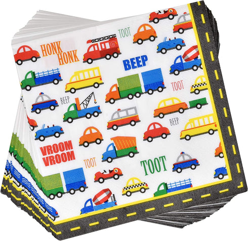 Traffic Jam Cars Trucks Transportation Party Supplies Tableware Set 24 9" Paper Plates 24 7" Plate 24 9 Oz Cups 50 Lunch Napkins for Construction Transport Vehicle Disposable Birthday Decorations