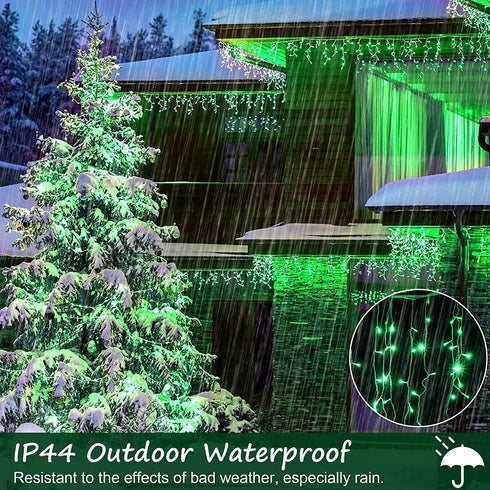 Christmas Lights Outdoor Decorations Iciclelights 39ft 450 LED Dripping Twinkle Ice String Light, 8 Modes Plug in Waterproof Fairy Curtain Lights for House Holiday Patio Yard Party Decor(Green)