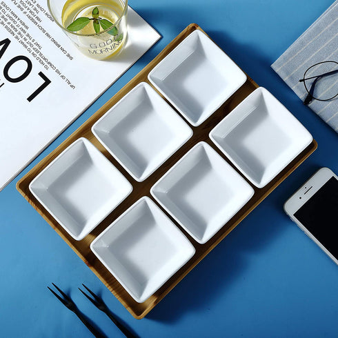 Bruntmor Ceramic Square Baking Ramekins for Souffl©, Cr¨me Brulee, Jams, Dipping Sauces, French Onion Soup Oven Safe, Appetizer Sauce Dipping Bowls, (4 Oz, Set of 6), White