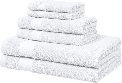 Amazon Basics Performance Bath Towels, 6 Piece Set, White