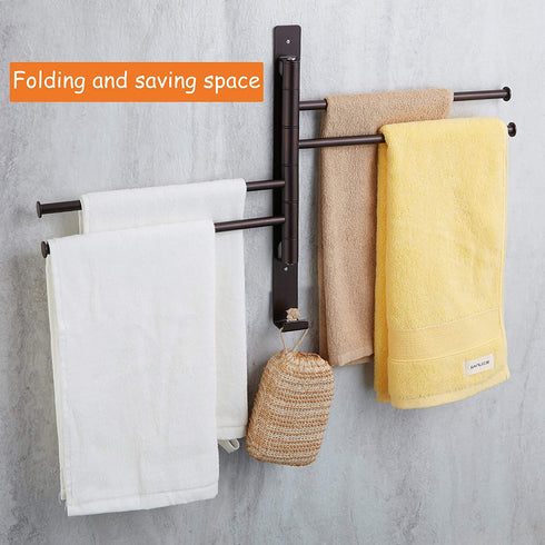 Towel Rack, 4-Arm Swivel Towel Hanger for Bathroom, Towel Bars Swing Out Wall Mounted Towel Racks Oil Rubbed Bronze
