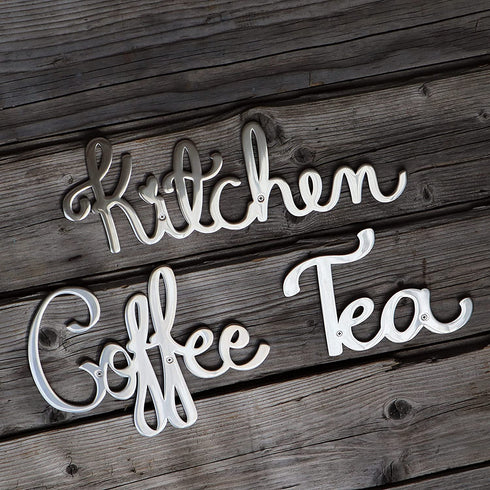 Way Of Hearts - Stainless Steel Metal Tea Sign for Kitchen Wall Decor - 7.4" x 4.9" Polished Silver Kitchen Wall Art - Decoration for Tea and Coffee Station - Including hardware set