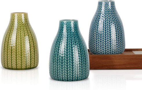 Vase Set of 3, Decorative Ceramic Flower Vase, Vase for Decor Home Living Room Office Parties Wedding, 3.7" Wide 5.5" Tall (Yellow, Green, Blue)