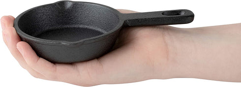 Modern Innovations Mini Cast Iron Skillet with Silicone Mitt (4 Count) - 3.5 Inch Mini Cast Iron Skillet - Pre Seasoned Small Cast Iron Skillet Set - Mini Cast Iron Skillets for Baked Cookie/Brownie