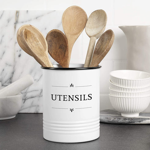 Baie Maison Large Kitchen Utensil Holder for Countertop - Farmhouse Kitchen Tools Storage Organizer Utensil Crock - White Cooking Utensil Holder for Kitchen Counter - Utensil Caddy Jar Spatula Holder