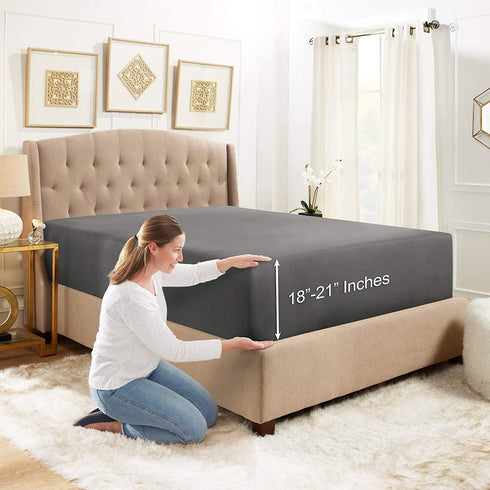 Empyrean Bedding Extra Deep Pocket Fitted Sheets - Bottom Sheets for Queen Size - from 18 Inches Up to 21 Inches Extra Deep Pocket Queen Fitted Sheets - Fitted Bed Sheets only (Queen Charcoal Grey)
