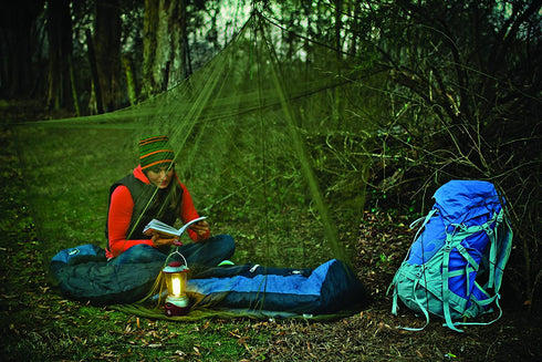 Camco Outdoor Campsite Mosquito Net Protection with Storage Bag- Fine Mesh Structure Keeps Bugs Out, Green Camo Color Blends with Environment - (51366)