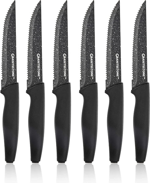 Granitestone Nutriblade 6-Piece Steak Knives with Comfortable Handles, Stainless Steel Serrated Blades Dishwasher-safe and Rust-proof Steak Knife For Home and Restaurant Use As Seen On TV