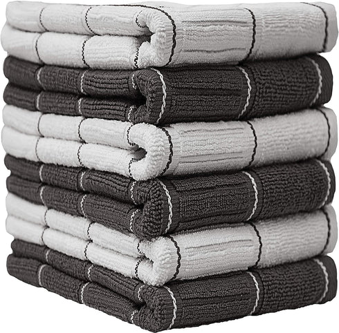 Pack of 6 Premium Kitchen Towels Set - Window Pane Design Kitchen Hand Towels - Large, 435 GSM, Ultra Absorbent - Dish Towels for Drying Dishes - Cotton Tea Towels - Kitchen Hand Towels - Grey