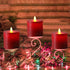 Kitch Aroma D 3.15" H 3.15" Set of 3 Red Flameless Candles Flickering Candles Burgundy Red Color Decorative Battery Flameless Candle Classic Real Wax Pillar with Dancing LED Flame with Remote Control