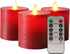 Kitch Aroma D 3.15" H 3.15" Set of 3 Red Flameless Candles Flickering Candles Burgundy Red Color Decorative Battery Flameless Candle Classic Real Wax Pillar with Dancing LED Flame with Remote Control