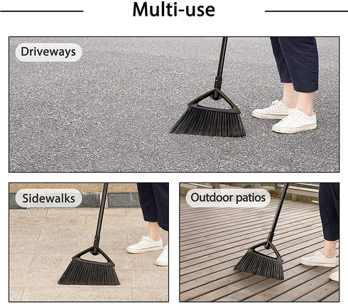 Eyliden Outdoor Broom Commercial Heavy-Duty with Long Handle Rough Surface Angle Brooms for Garages Courtyard Sidewalks Decks Perfect for Indoor Kitchen Room Office Lobby Sweeping (Black Broom)