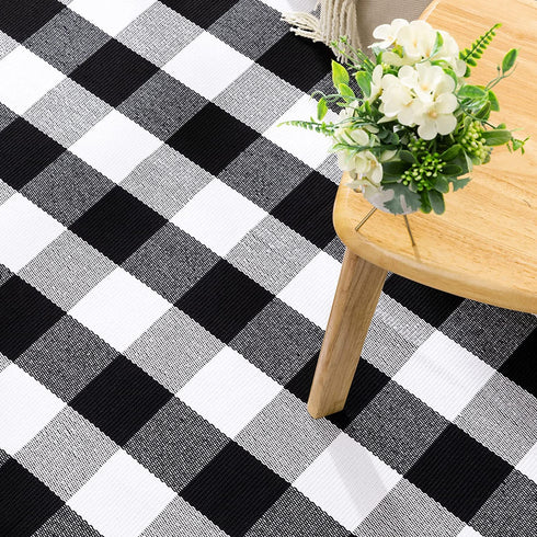 Buffalo Plaid Rug 2 x 6 ft Black and White Checkered Runner Rug Cotton Hand-Woven Indoor Outdoor Rugs for Hallway, Aisle, Kitchen, Laundry