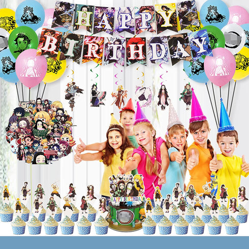 116Pcs Anime Birthday Party Decorations, Birthday Party Supplies Set for kids Include Banner, Cake Topper, Cupcake Topper, Balloons, Sticker Birthday Party Supplies for Girls and Boys Gifts Anime Birthday Decorations