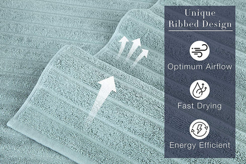 Classic Turkish Towels - 6 Pack Ribbed Wash Cloths for Your Body and Face -100% Cotton, Soft, Absorbent and Quick Dry Face Wash Towels (Spa Green, 13 x 13 Inches)
