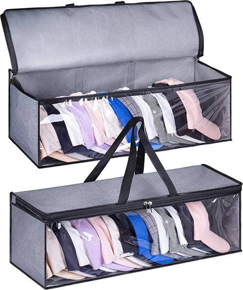 KIMBORA 2 PCS Wide Hat Storage for Baseball Caps Organizer with 2 Sturdy Handles Hat Racks Holder Grey Capbox Stackable for Home Travel