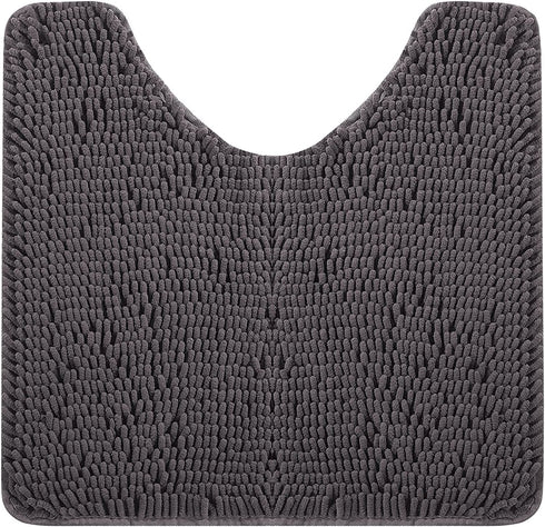 EFORPAD Curved U-Shaped Toilet Bathroom Rugs, 20 x 20 Inch, Chenille Non Slip Contoured Bath Mat Soft Absorbent Machine Washable Carpet for Bathroom Toilet, Grey