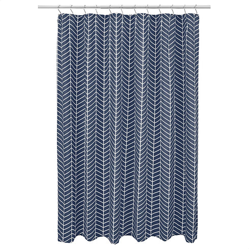 Amazon Basics Microfiber Navy Blue Herringbone Printed Pattern Bathroom Shower Curtain - Navy Blue Herringbone, 72 Inch