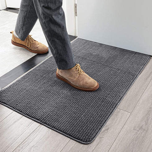 GKLUCKIN Ultra Absorbent Indoor Doormats, Durable Dark Grey 20"x32" Entryway Rug Non-Slip Rubber Bottom 0.4" Low Profile Mats for Front Door Bathroom Kitchen Laundry Room Entry Decor
