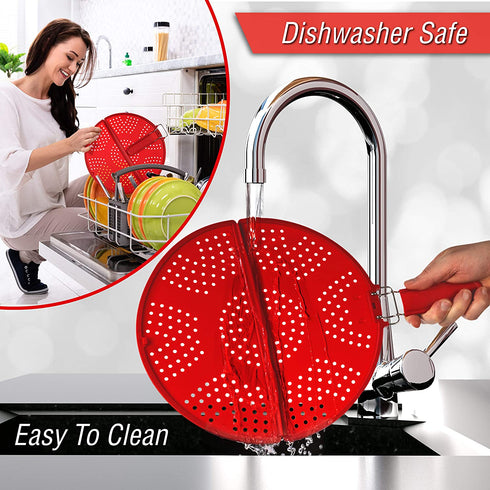 Splatter Screen for Frying Pan 11 3/4-Inch - Grease Splatter Guard - Foldable Splatter Screen Strainer - Bacon Silicone Splatter Screen with Folding Handle - Oil Screen for Skillet - Fry Splash Guard