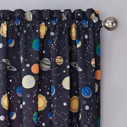 WAVERLY Kids Room Darkening Curtains for Bedroom - Space Adventure 42" x 84" Thermal Insulated Single Panel Rod Pocket Light Blocking Privacy Curtains for Nursery, Navy