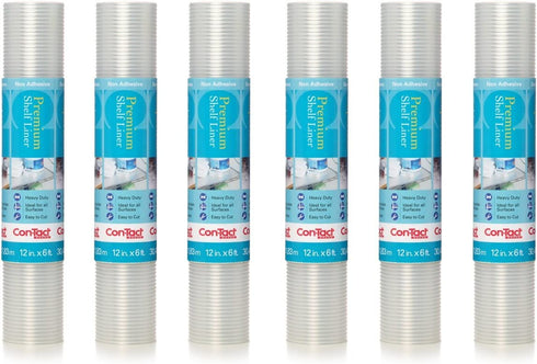 Con-Tact Brand Premium Plus Heavy Duty Non-Adhesive Shelf and Drawer Liner, 12" x 6', Ribbed Clear, 6 Rolls