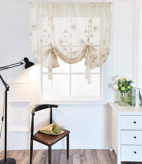 Molaxhome Roman Curtain Window Shades Sheers 46x63inch Rod Pocket, Embroidery Balloon Curtains Drapes 1 Panels for Kitchen Room (46x63inch, Flower)