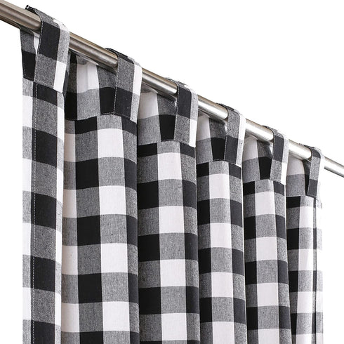 Check Tab Top Curtains, Farmhouse Cotton Curtains, Curtain 2 Panel Set, Gingham Plaid Cotton 50x108 Black/White Curtains, Reverse Window Panels, Curtain Drapes Panels, Bedroom Curtains, Set of 2