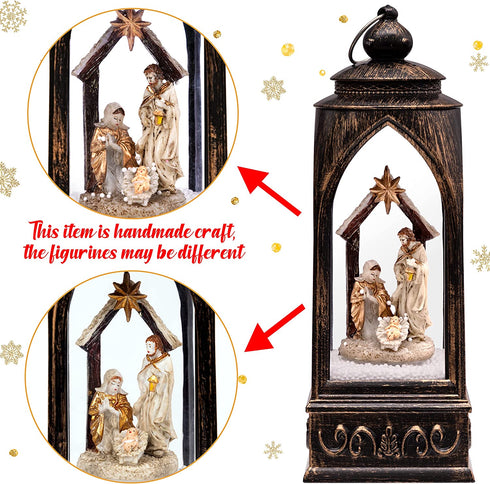 Christmas Snow Globe Lantern Decorations - Xmas Nativity Figurines USB Cable Batteries Operated Plastic Party Decor(No Batteries & No Liquid & No Music)