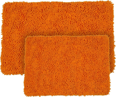 Lavish Home 2 Piece Memory Foam Shag Bath Mat - Orange