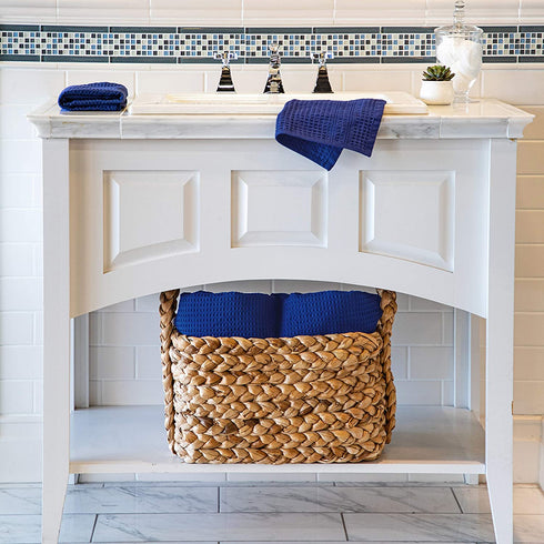 Gilden Tree Waffle Weave Hand Towels for Bathroom Quick Drying Lint Free Thin, Classic Style (Indigo)