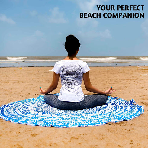 Folkulture Round Mandala Tapestry or Beach Blanket, Set of 2 Hippie Boho Mandala Tapestry, Indian Circle Tablecloth or Rug, Large Cotton Bohemian Yoga Mat for Meditation - 72 Inches, Green and Pink