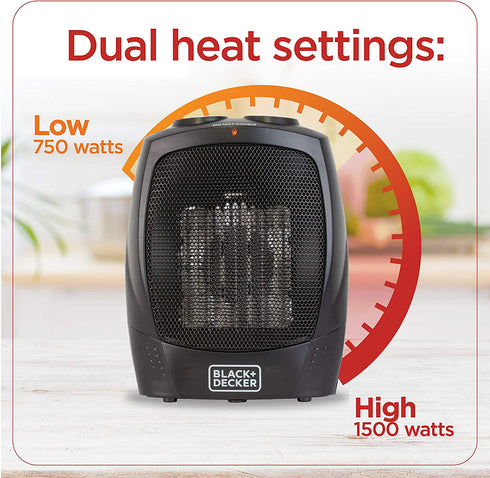 BLACK+DECKER Portable Space Heater, 1500W Room Space Heater with Carry Handle for Easy Transport