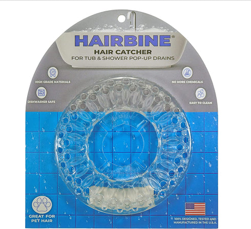 Hairbine Hair Drain Catcher - for Tub and Shower Pop-up Stopper drains, Pet Hair & Debris Trap/Stopper for Bathrooms - Drain Cover & Protector - Fight Clogs & Buildup - Patent Pending
