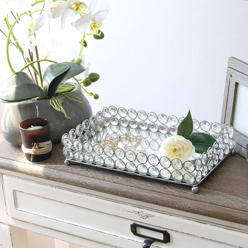 Elegant Designs HG1010-CHR Elipse Crystal Decorative Jewelry or Makeup Vanity Organizer, Chrome Mirror Tray, L: 10. 5 x W: 6. 25 x H: 2. 5