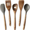5 Piece Natural Acacia Hard Wood Kitchen Cooking Utensils, Silicone Spoon and Spatula, Slotted Turner, Flat Turner, Corner Spoon €¦