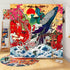 DESIHOM Cool Japanese Shower Curtain Funny Anime Octopus Shower Curtain Asian Wave Shower Curtain Ocean Theme Polyester Fabric-72" x 72"