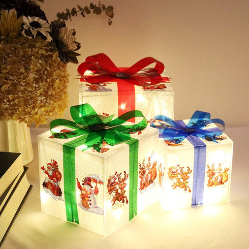 Kurala Christmas Lighted Gift Boxes 3 Pack, Christmas Decorations with 60 Led Lights Timer, Battery Operated Christmas Decoration