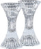 Round Base Crystal Candlesticks - 2 Pack Set - Pair of 5 Inch Pinched Fluted Cylinder Design Candle Holders - by Ner Mitzvah